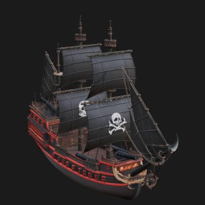 Pirate Sailing Ship Model Design 4 3D Print Model
