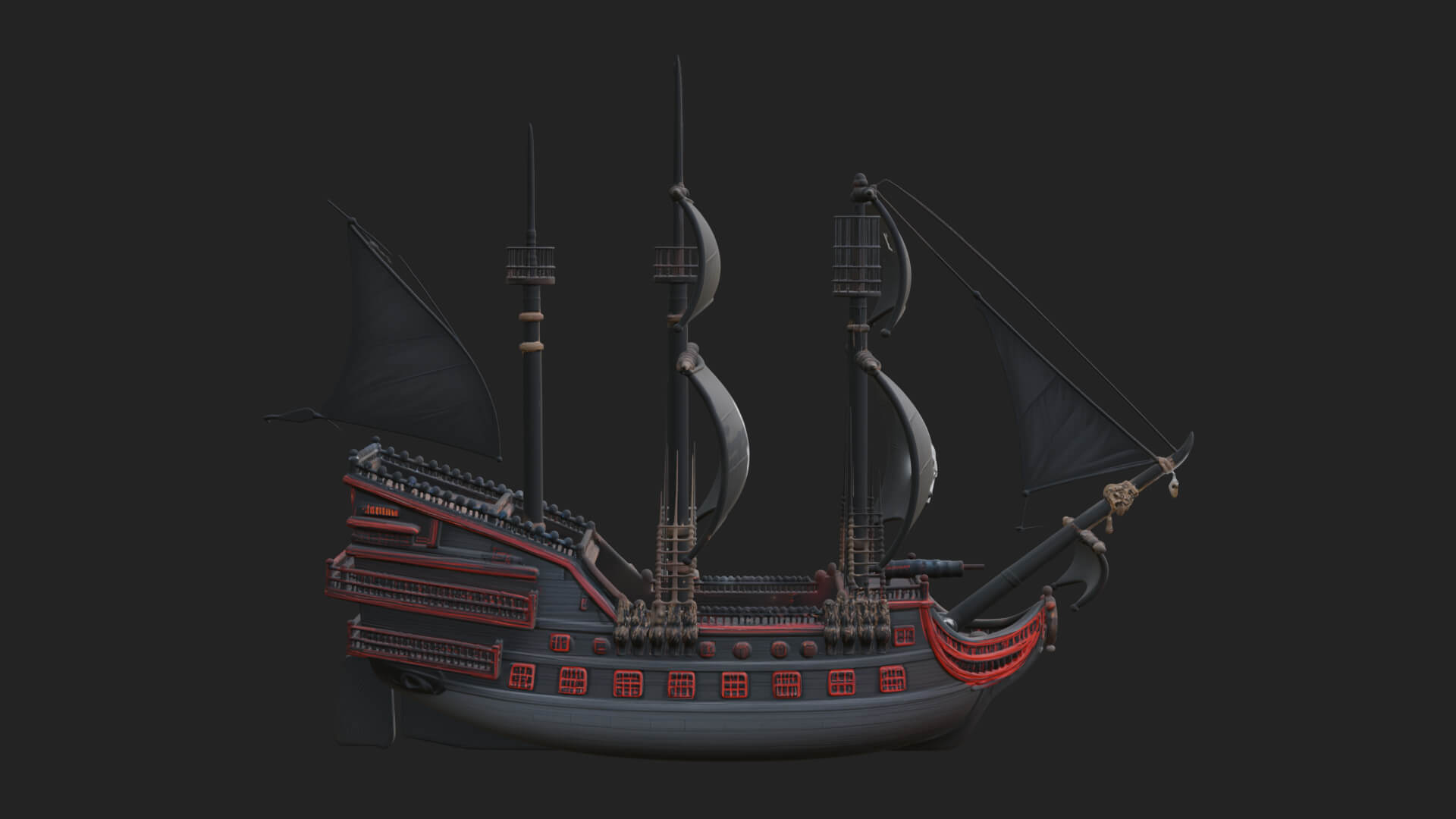 Pirate Sailing Ship Model Design 5 3D Print Model 3D Model