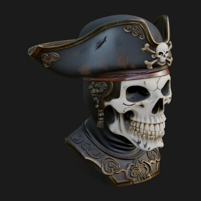 Pirate Skull in Tricorn Bust Statue Design 1 3D Print