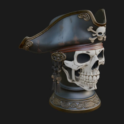 Pirate Skull in Tricorn Bust Statue Design 11 3D Print