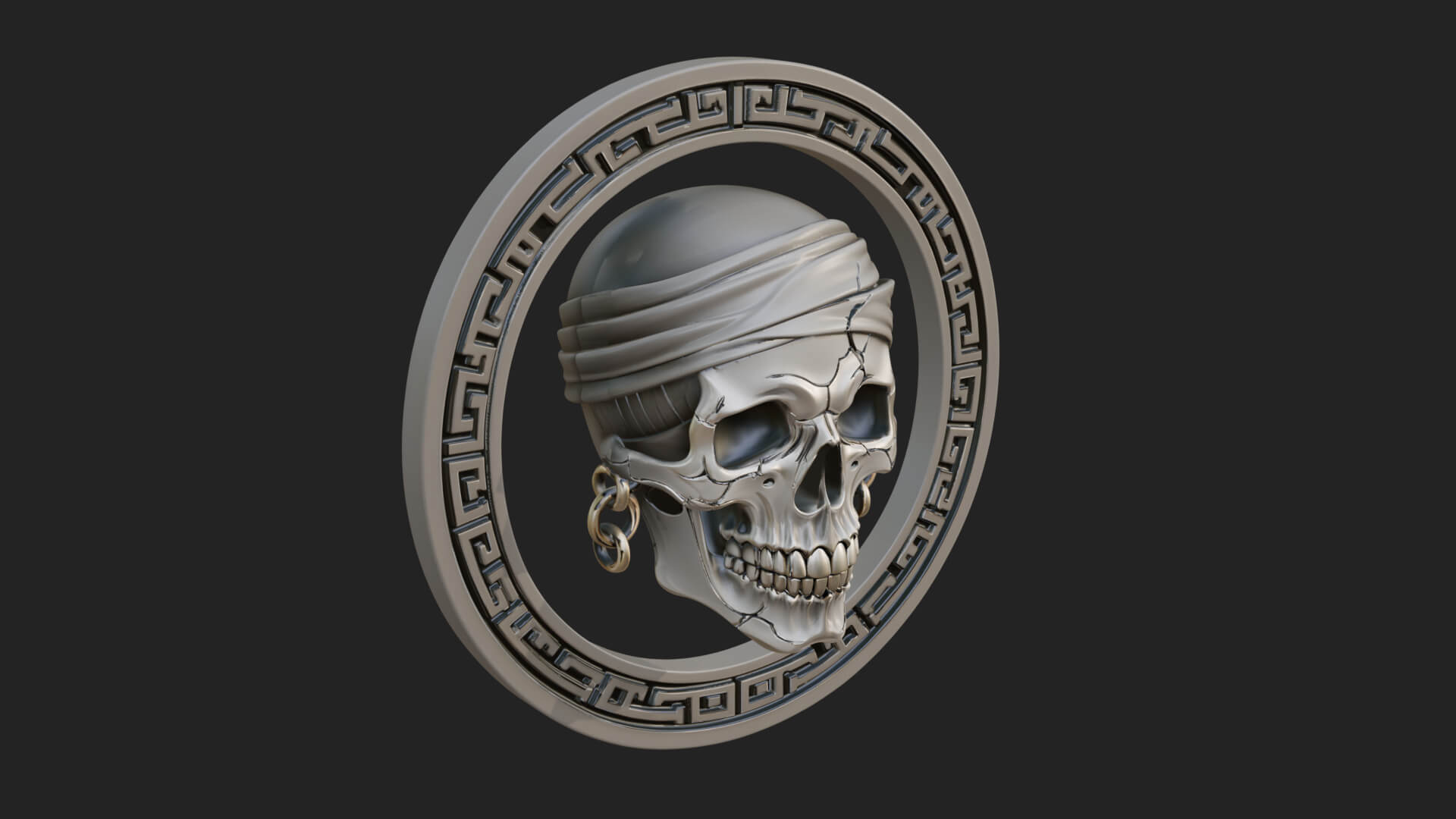 Pirate Skull Oval Relief Plaque Design 1 3D Print Model 3D Model