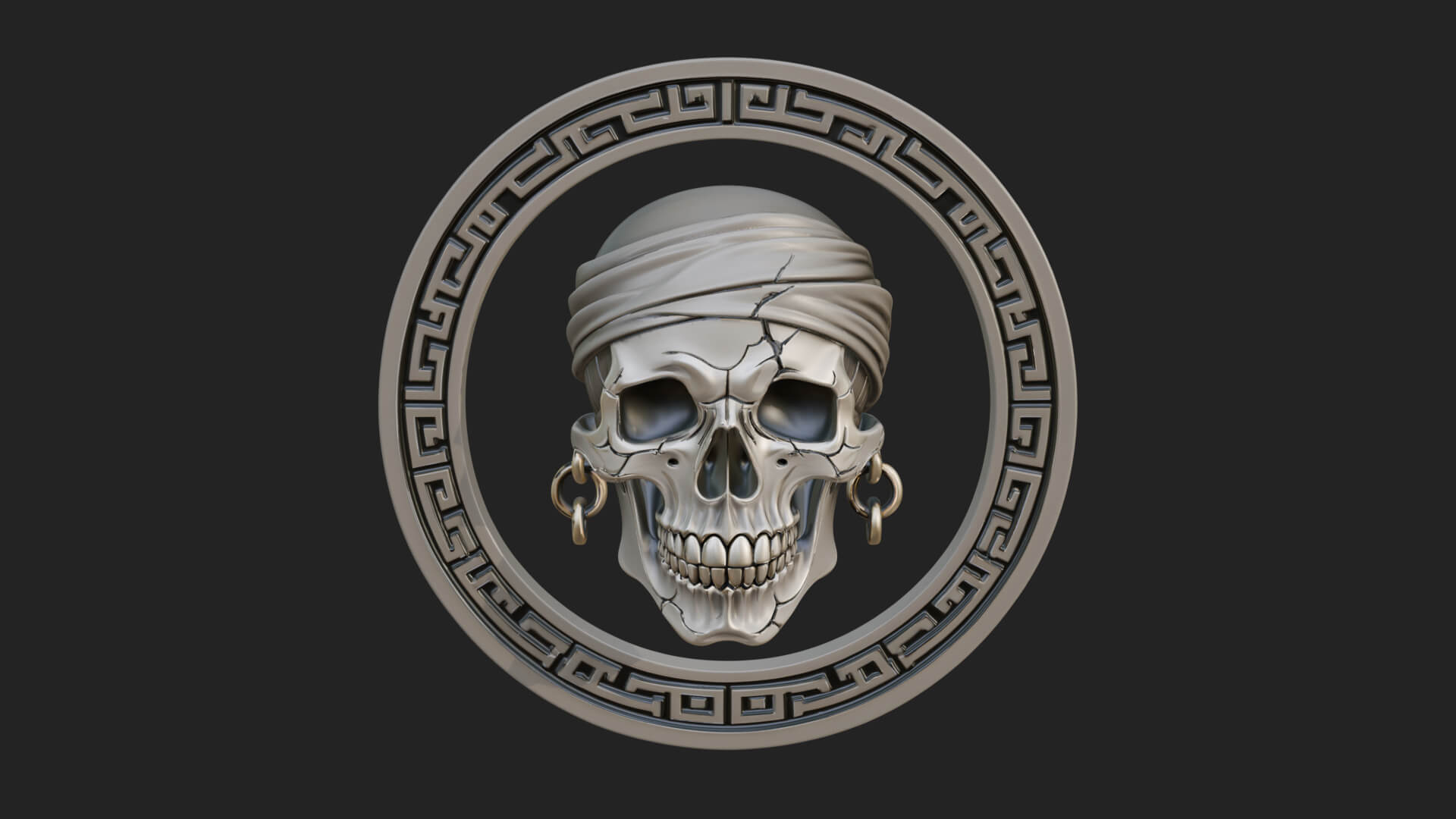 Pirate Skull Oval Relief Plaque Design 1 3D Print Model 3D Model