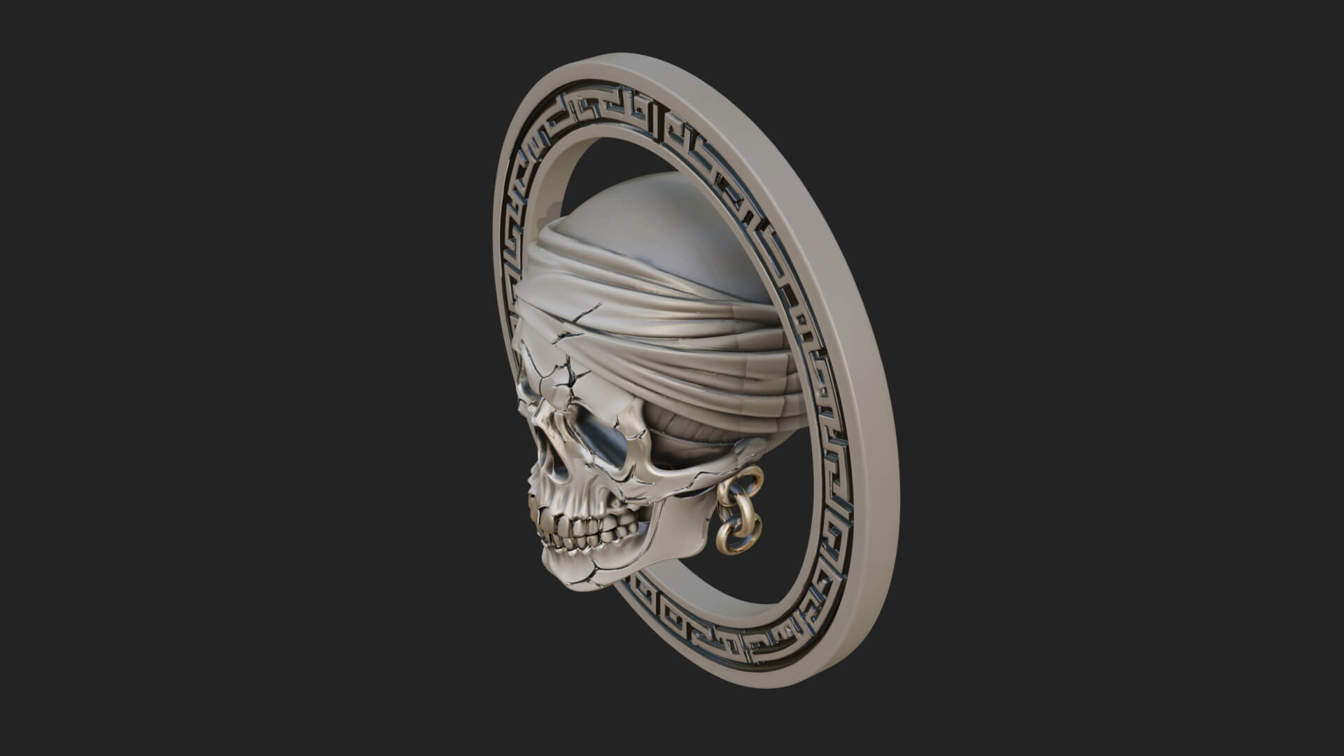 Pirate Skull Oval Relief Plaque Design 1 3D Print Model 3D Model