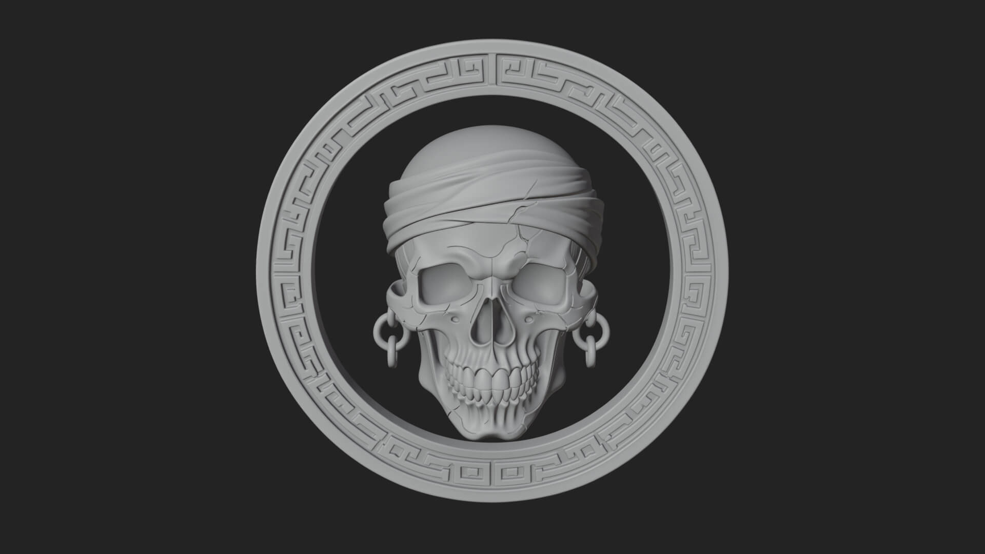 Pirate Skull Oval Relief Plaque Design 1 3D Print Model 3D Model