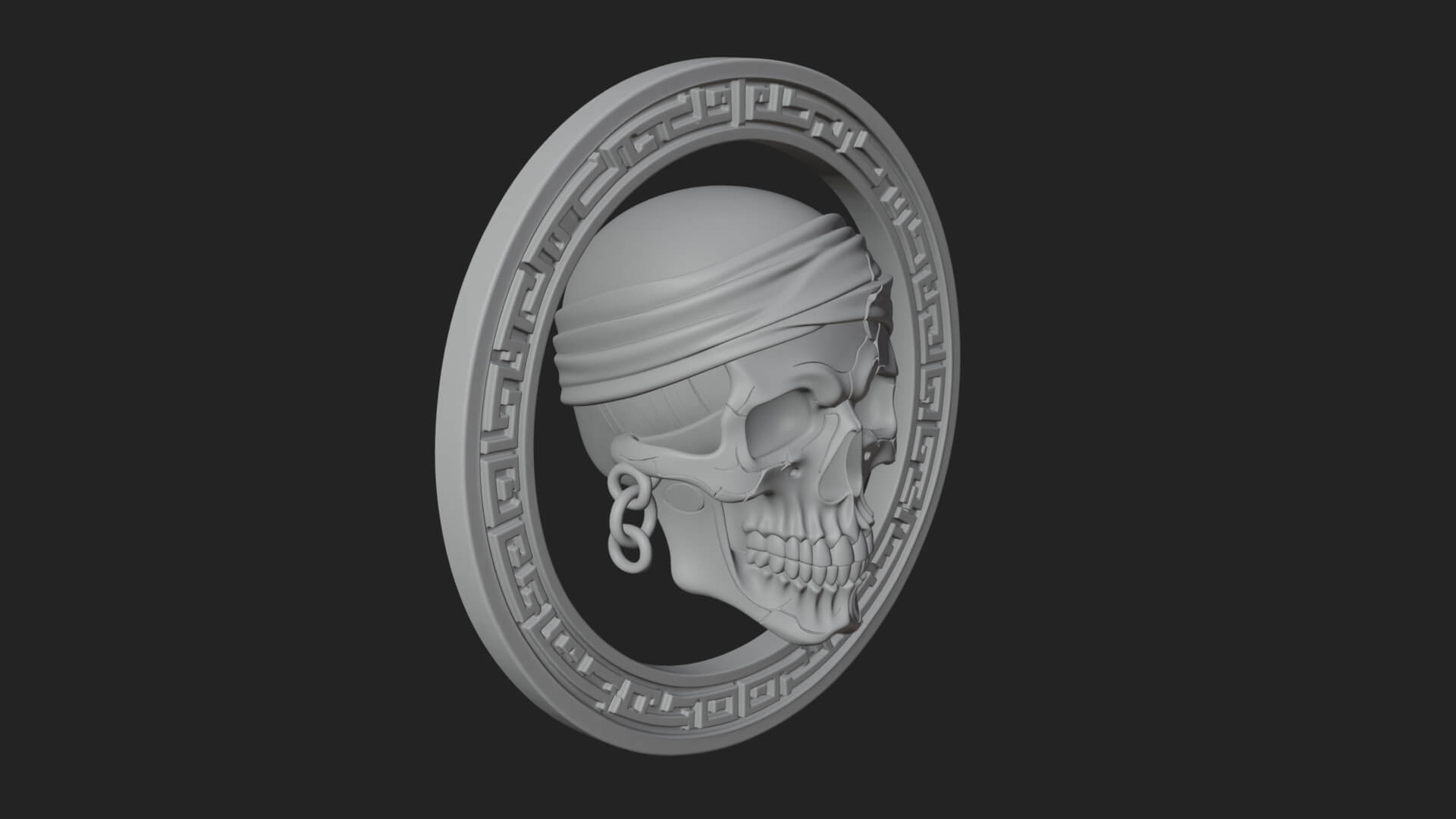 Pirate Skull Oval Relief Plaque Design 1 3D Print Model 3D Model