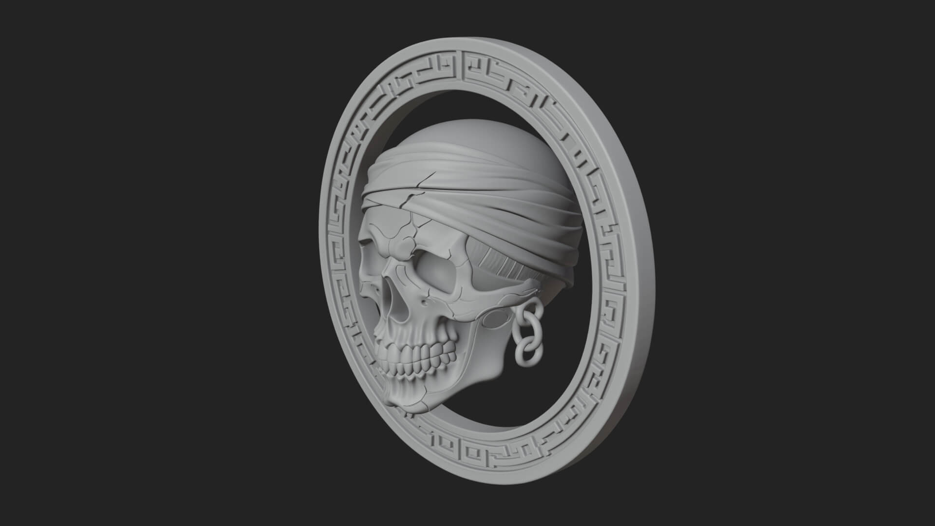 Pirate Skull Oval Relief Plaque Design 1 3D Print Model 3D Model