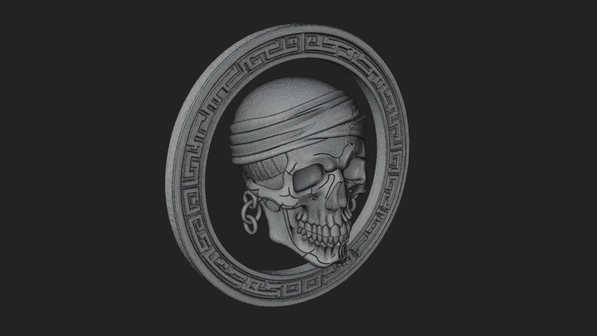 Pirate Skull Oval Relief Plaque Design 1 3D Print Model 3D Model