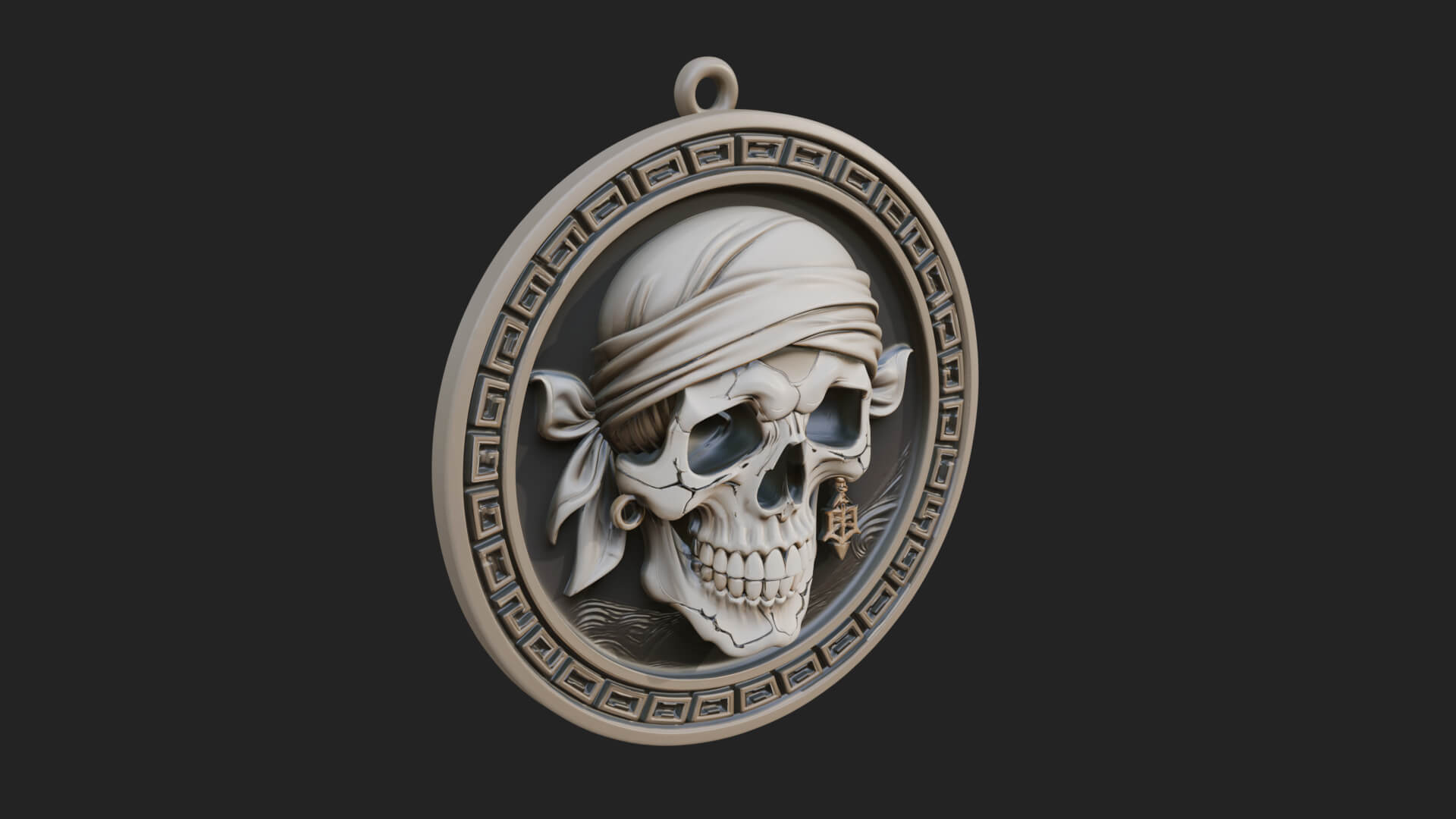 Pirate Skull Oval Relief Plaque Design 4 3D Print Model 3D Model