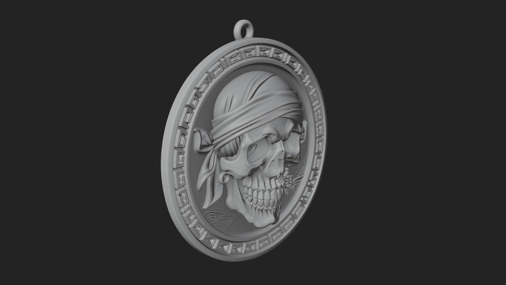 Pirate Skull Oval Relief Plaque Design 4 3D Print Model 3D Model