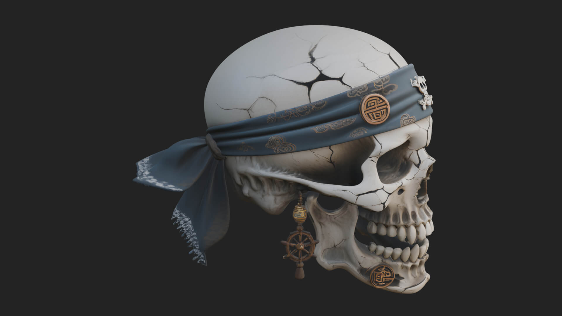 Pirate Skull with Bandana Statue Design 1 3D Print Model 3D Model