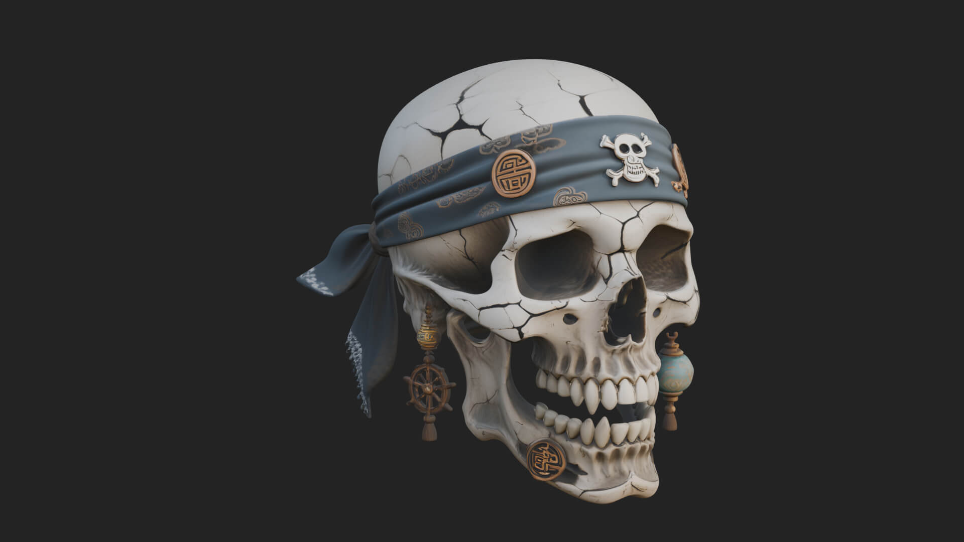 Pirate Skull with Bandana Statue Design 1 3D Print Model 3D Model