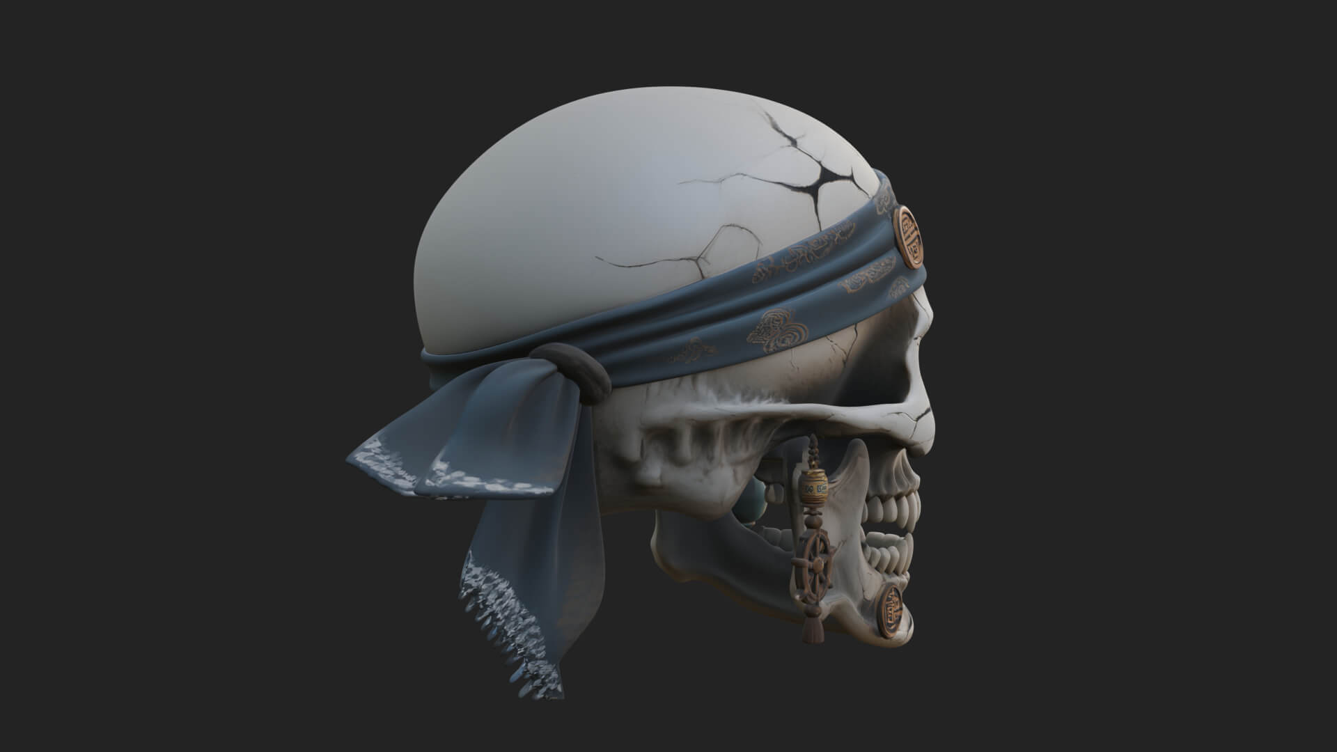 Pirate Skull with Bandana Statue Design 1 3D Print Model 3D Model