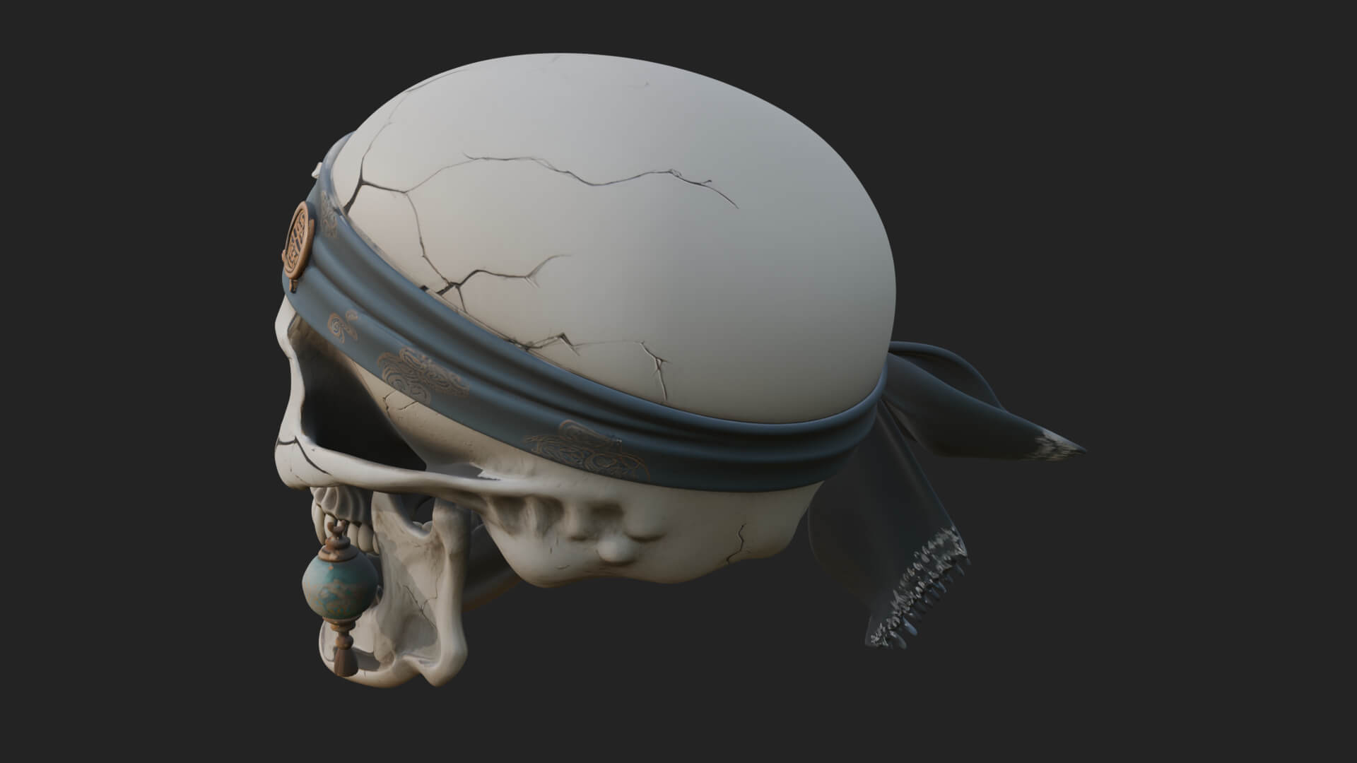 Pirate Skull with Bandana Statue Design 1 3D Print Model 3D Model