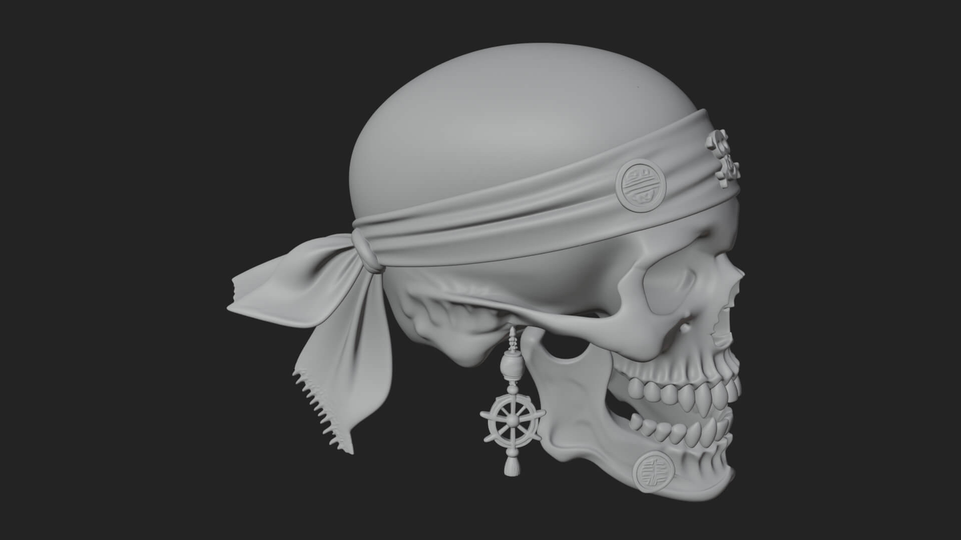 Pirate Skull with Bandana Statue Design 1 3D Print Model 3D Model