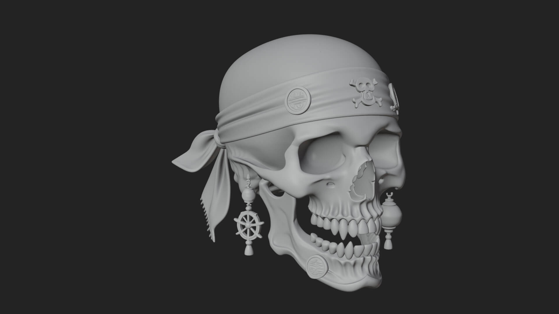 Pirate Skull with Bandana Statue Design 1 3D Print Model 3D Model