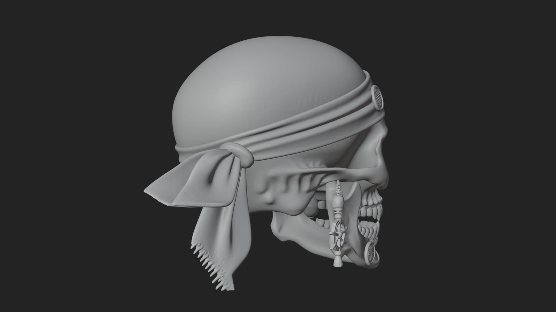 Pirate Skull with Bandana Statue Design 1 3D Print Model 3D Model
