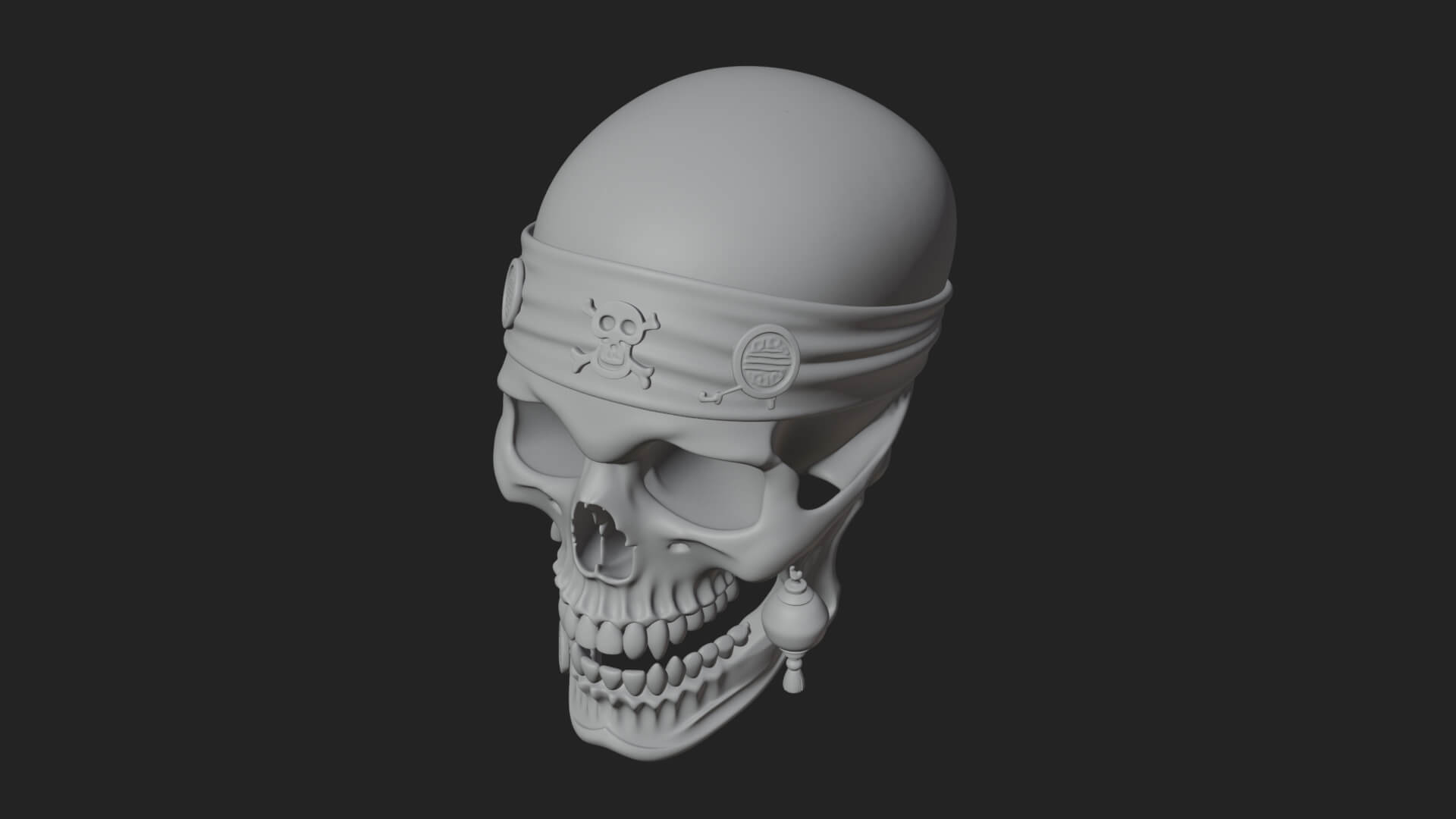 Pirate Skull with Bandana Statue Design 1 3D Print Model 3D Model