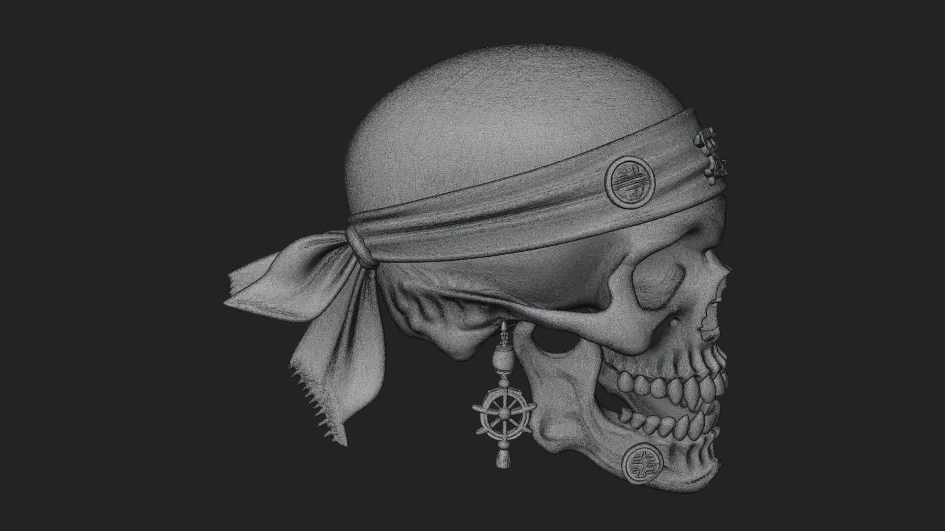 Pirate Skull with Bandana Statue Design 1 3D Print Model 3D Model