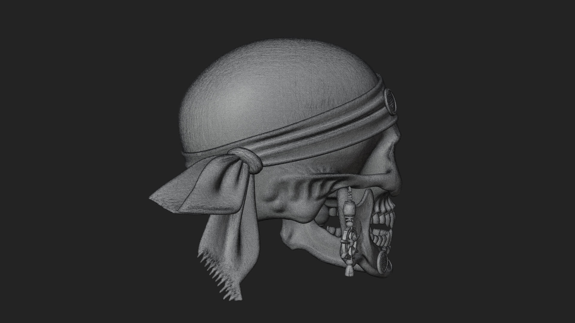 Pirate Skull with Bandana Statue Design 1 3D Print Model 3D Model