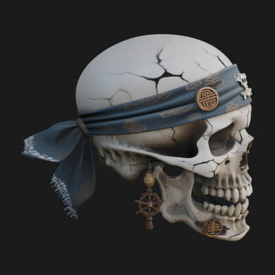 Pirate Skull with Bandana Statue Design 1 3D Print Model