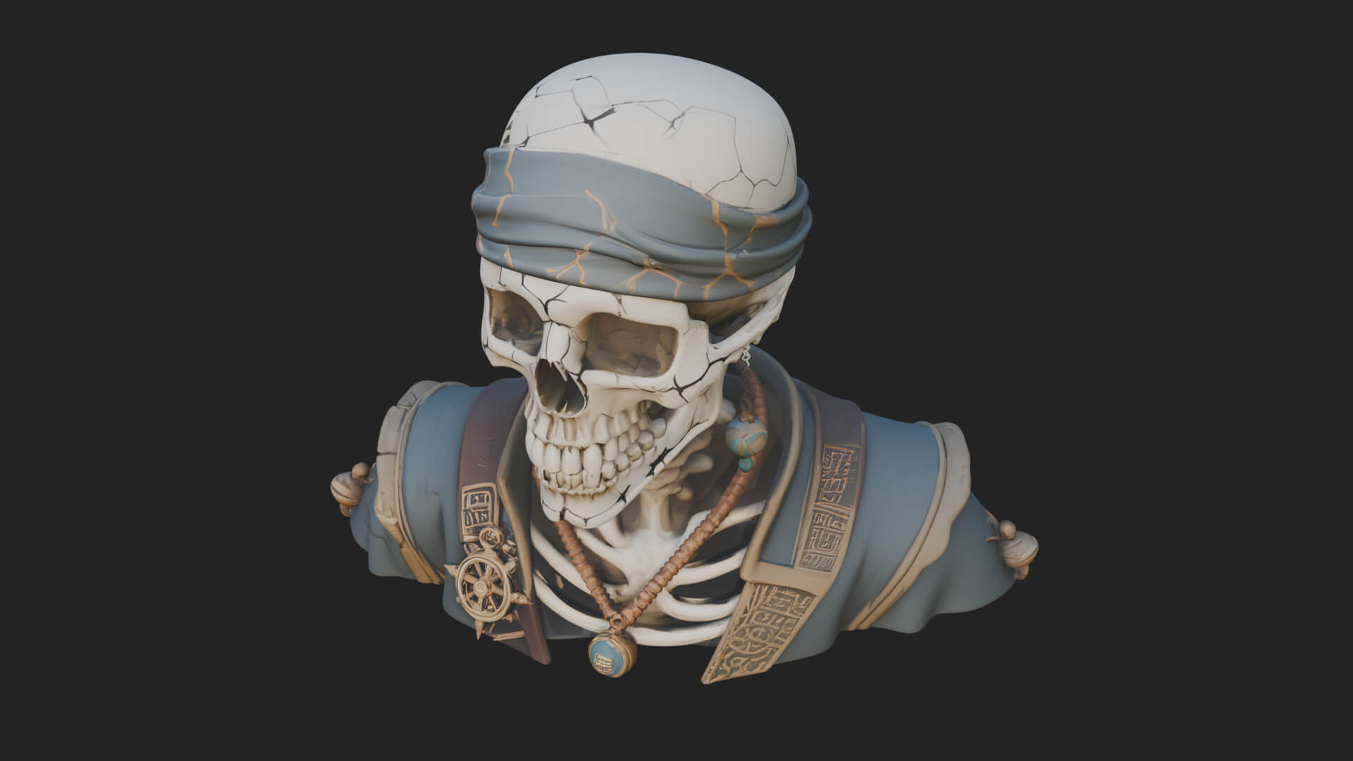 Pirate Skull with Bandana Statue Design 2 3D Print Model 3D Model