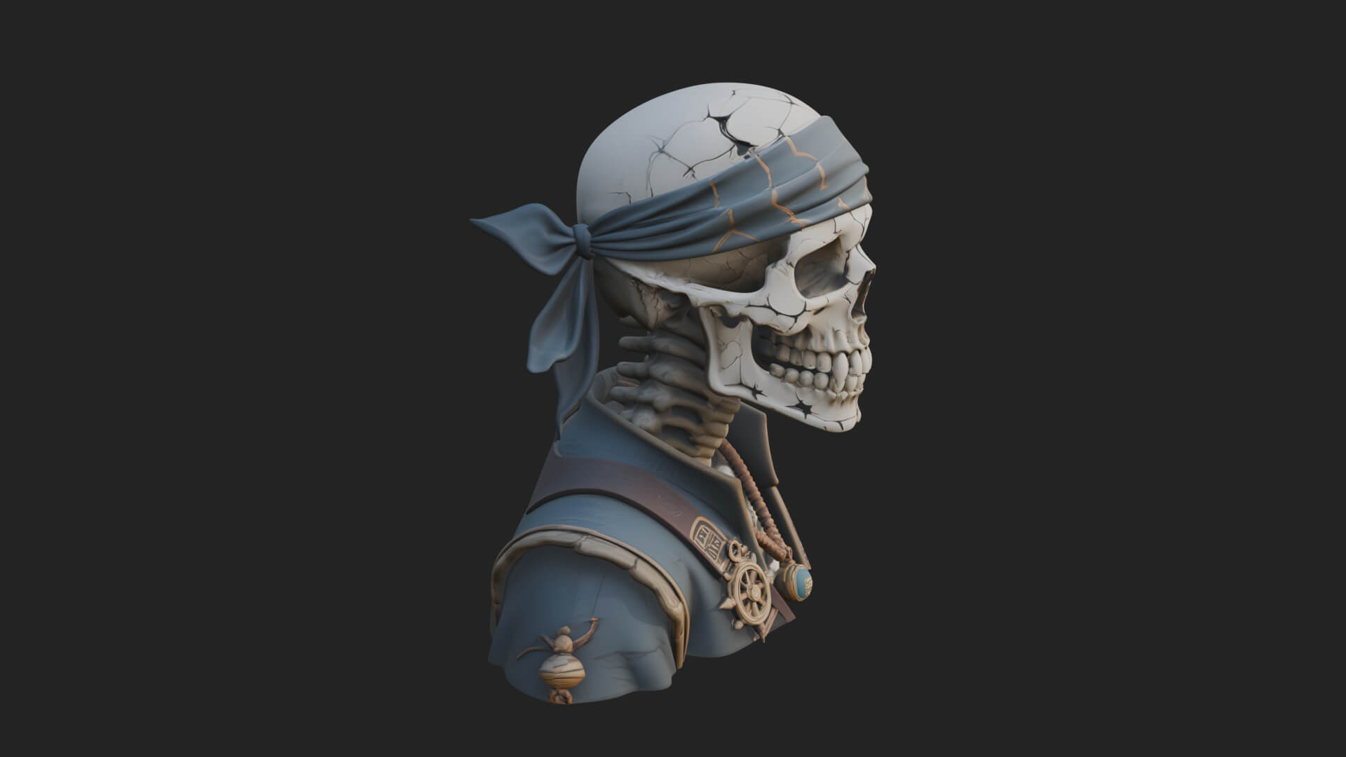 Pirate Skull with Bandana Statue Design 2 3D Print Model 3D Model