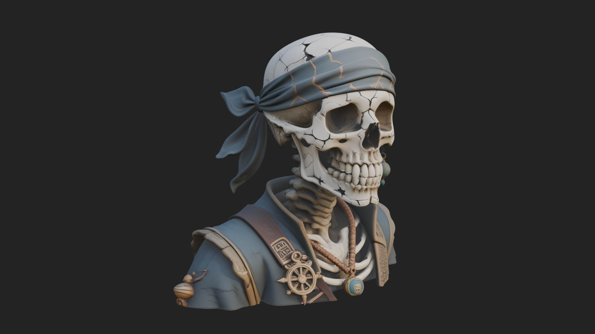 Pirate Skull with Bandana Statue Design 2 3D Print Model 3D Model