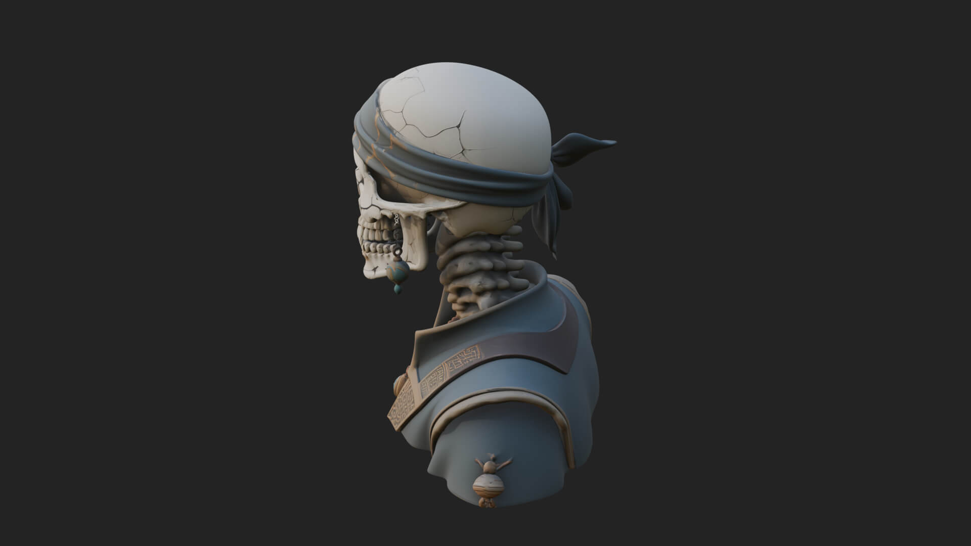 Pirate Skull with Bandana Statue Design 2 3D Print Model 3D Model