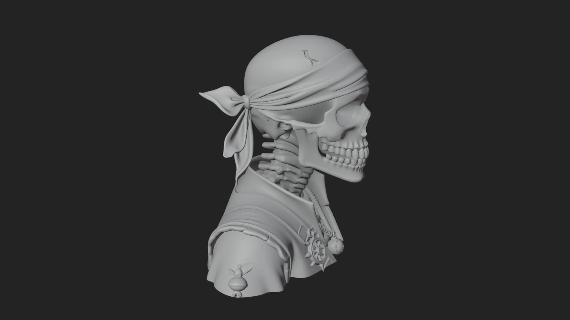 Pirate Skull with Bandana Statue Design 2 3D Print Model 3D Model