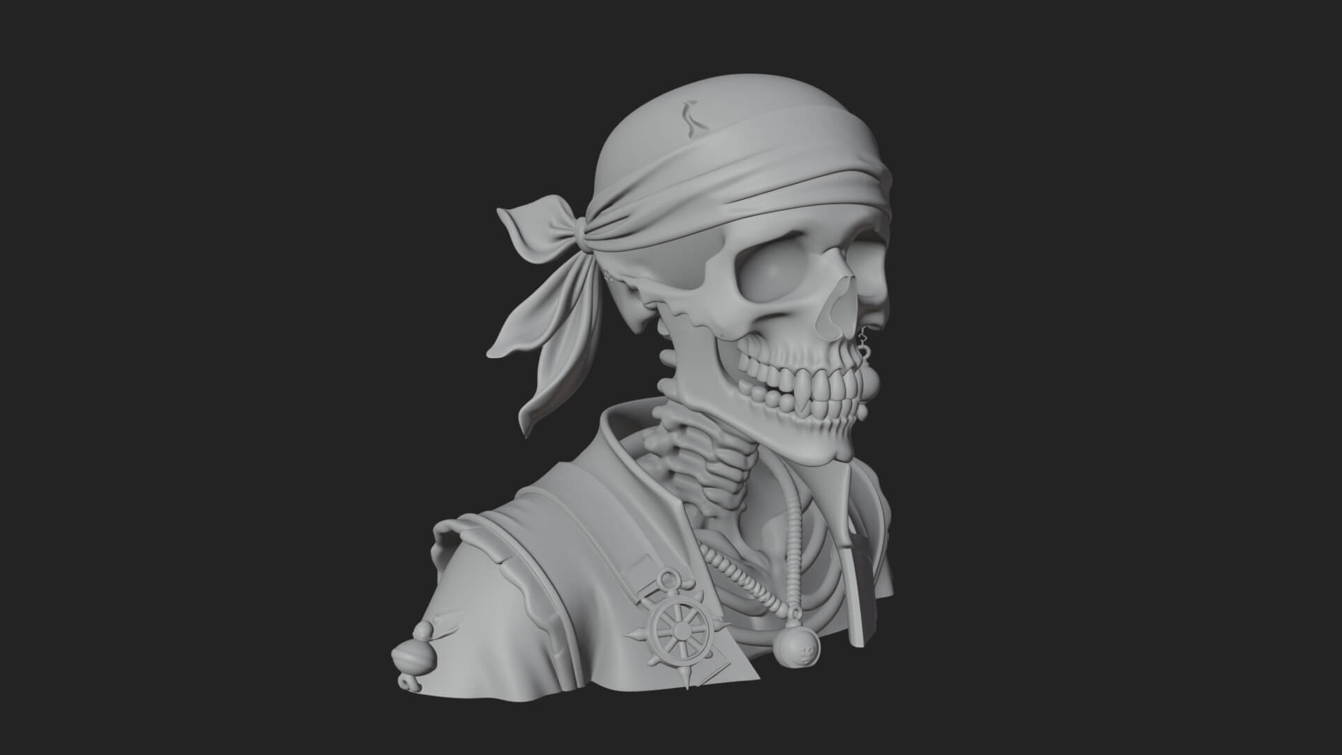Pirate Skull with Bandana Statue Design 2 3D Print Model 3D Model