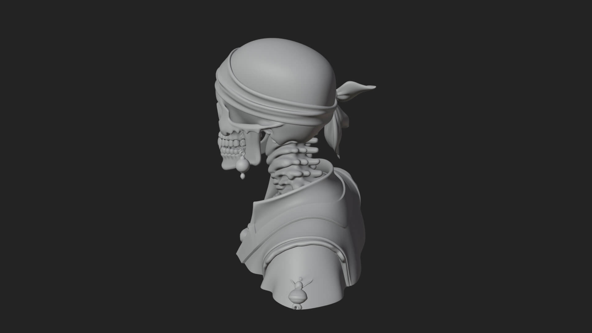 Pirate Skull with Bandana Statue Design 2 3D Print Model 3D Model