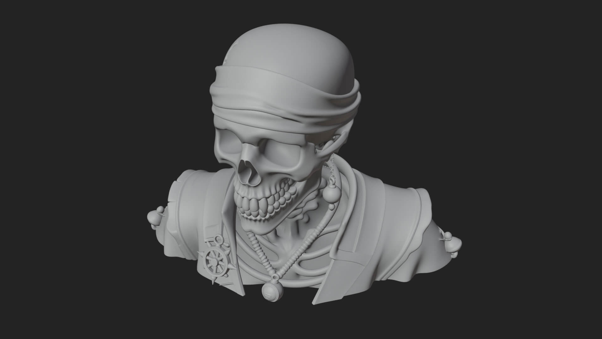 Pirate Skull with Bandana Statue Design 2 3D Print Model 3D Model