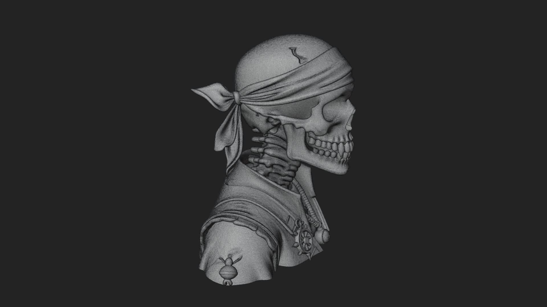 Pirate Skull with Bandana Statue Design 2 3D Print Model 3D Model