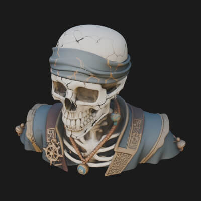 Pirate Skull with Bandana Statue Design 2 3D Print Model