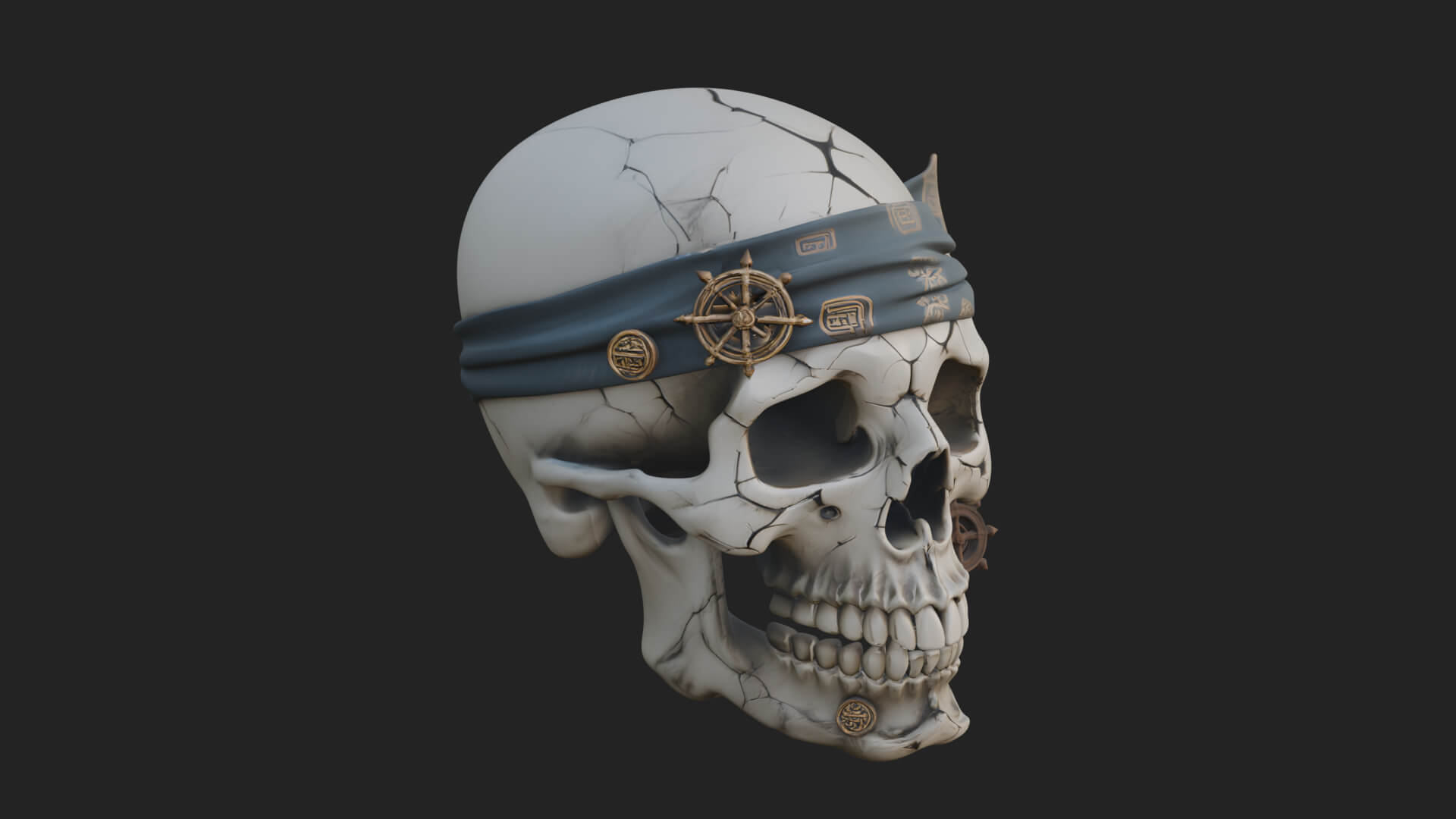 Pirate Skull with Bandana Statue Design 3 3D Print Model 3D Model