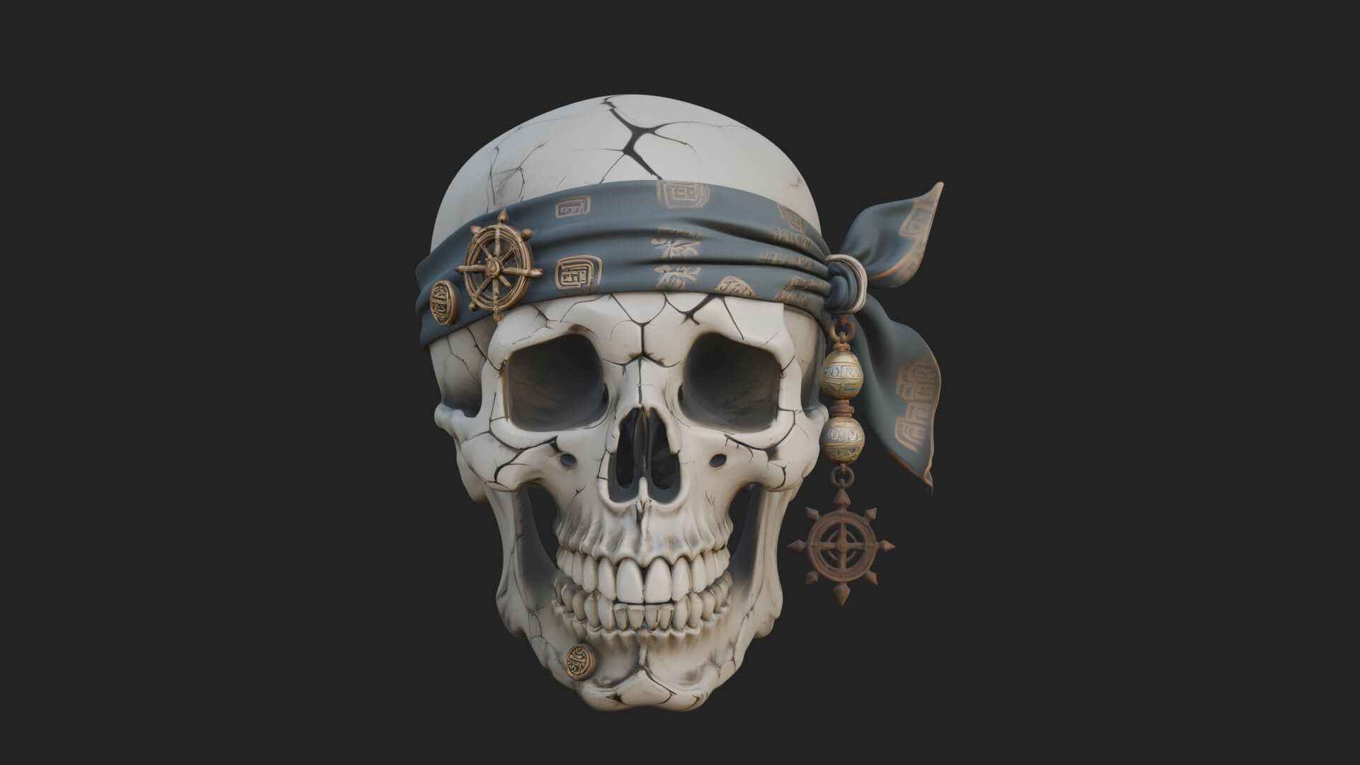 Pirate Skull with Bandana Statue Design 3 3D Print Model 3D Model