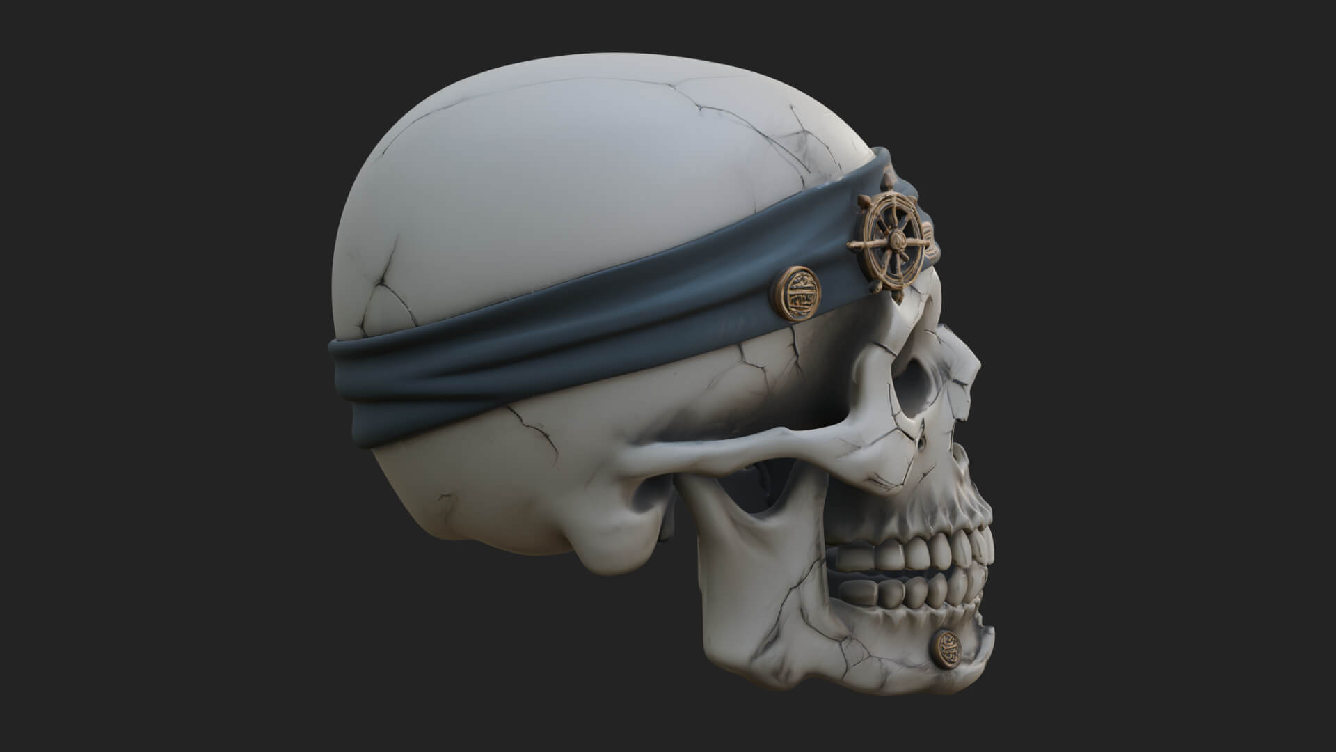 Pirate Skull with Bandana Statue Design 3 3D Print Model 3D Model