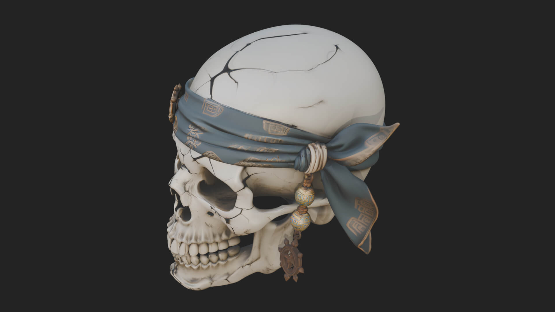 Pirate Skull with Bandana Statue Design 3 3D Print Model 3D Model