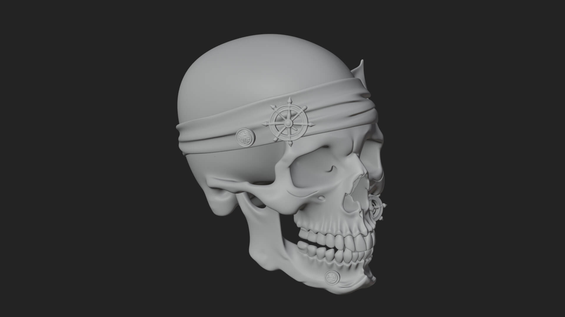 Pirate Skull with Bandana Statue Design 3 3D Print Model 3D Model