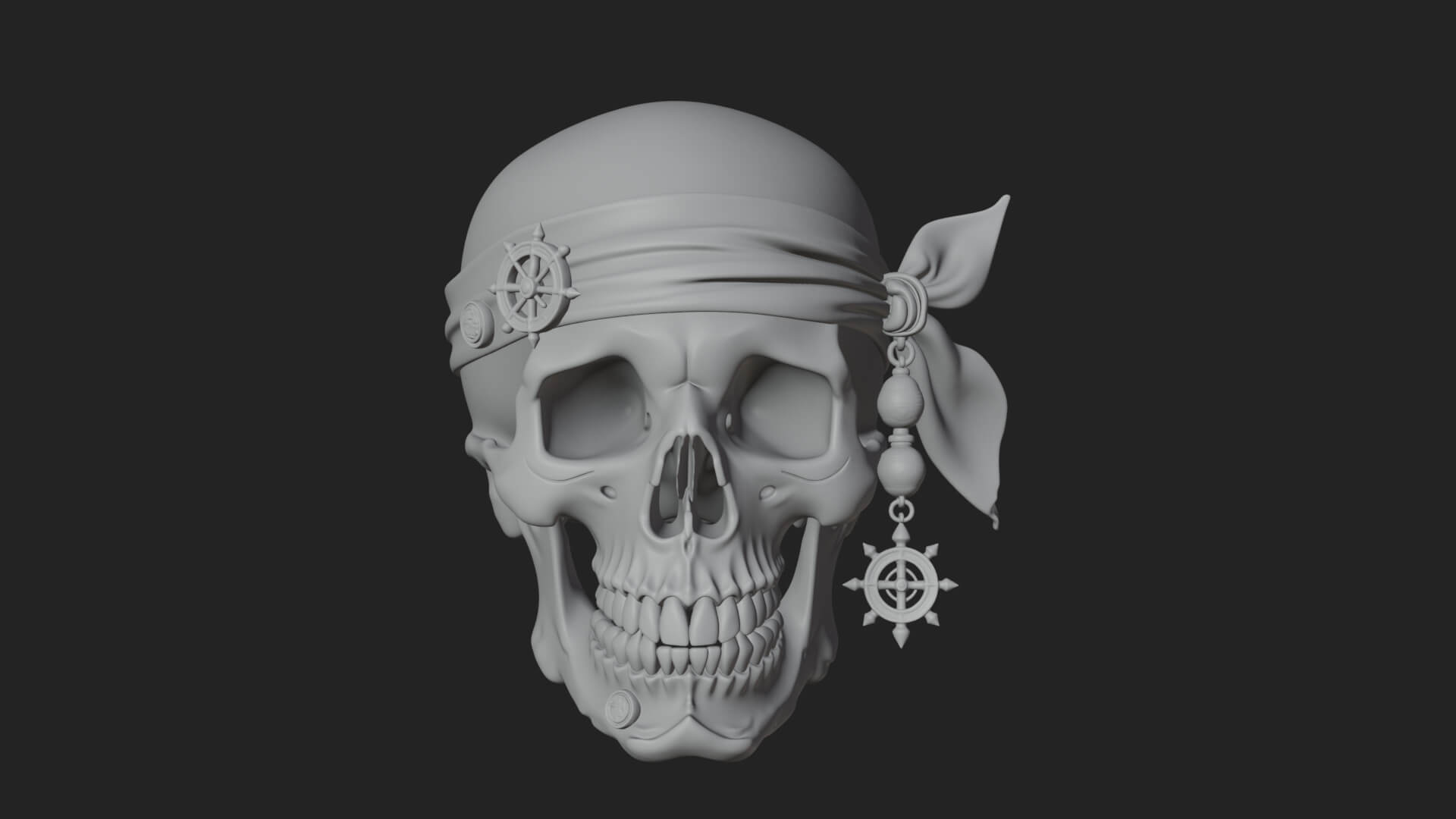 Pirate Skull with Bandana Statue Design 3 3D Print Model 3D Model