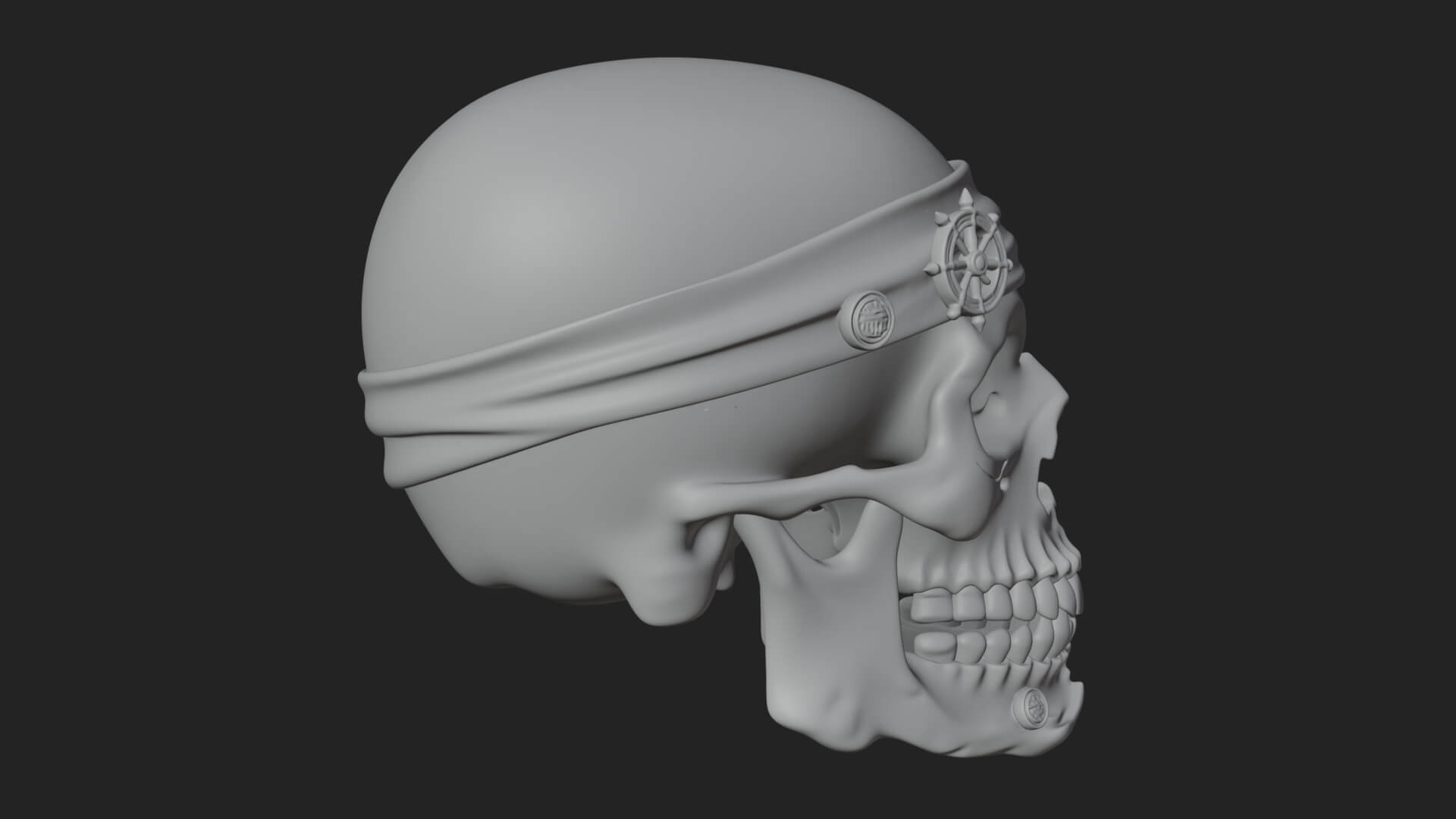 Pirate Skull with Bandana Statue Design 3 3D Print Model 3D Model