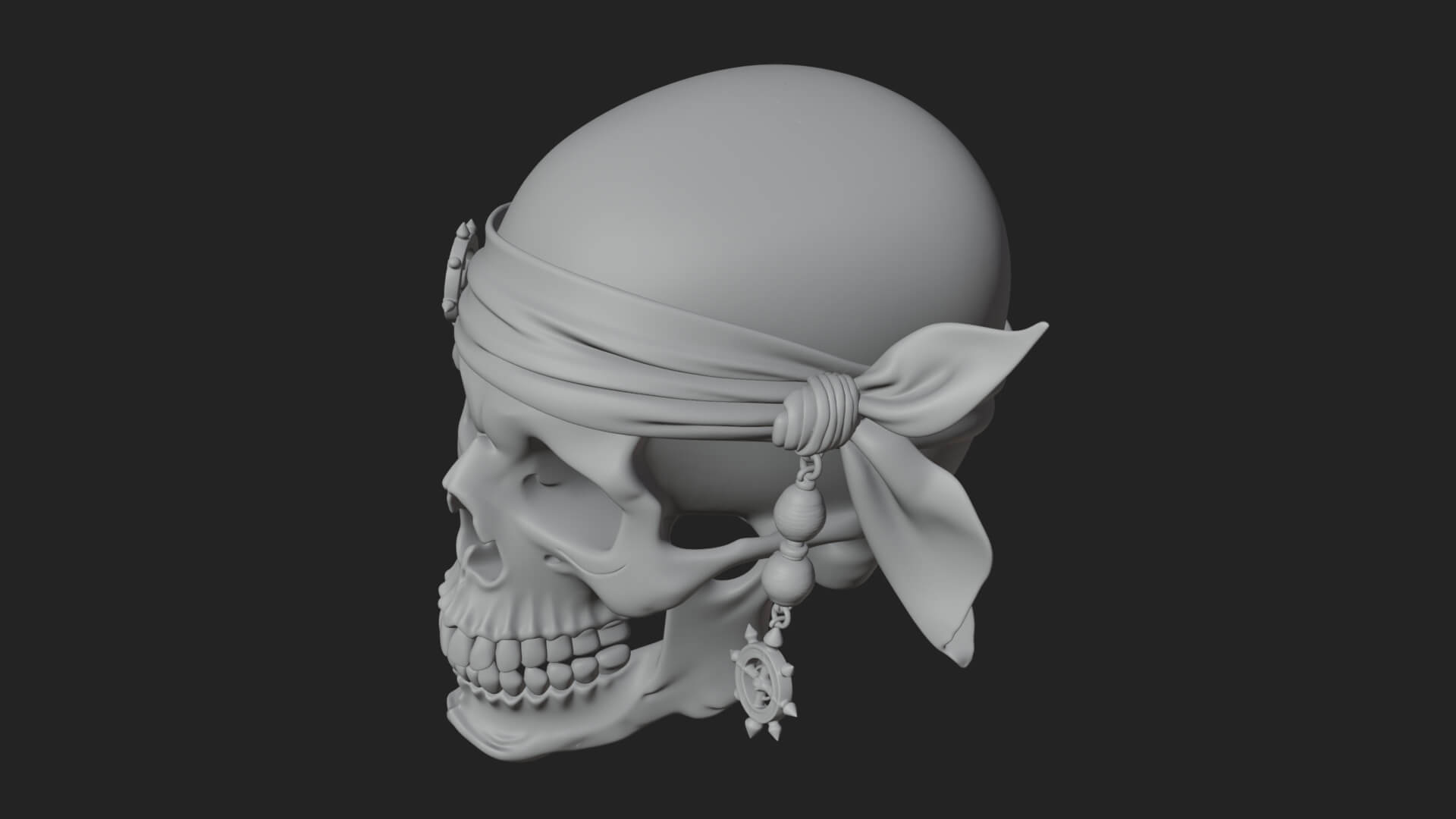 Pirate Skull with Bandana Statue Design 3 3D Print Model 3D Model