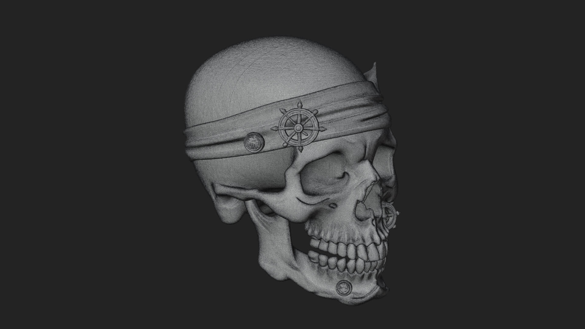 Pirate Skull with Bandana Statue Design 3 3D Print Model 3D Model