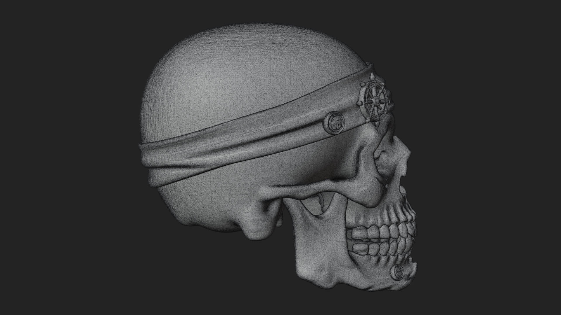 Pirate Skull with Bandana Statue Design 3 3D Print Model 3D Model