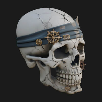 Pirate Skull with Bandana Statue Design 3 3D Print Model