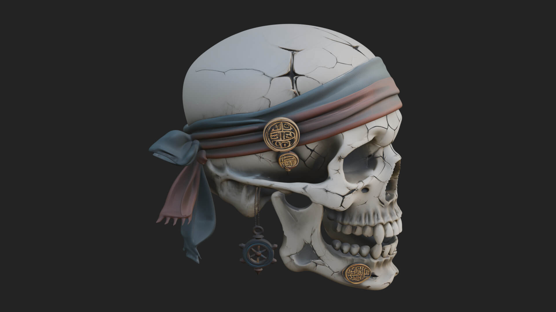 Pirate Skull with Bandana Statue Design 4 3D Print Model 3D Model