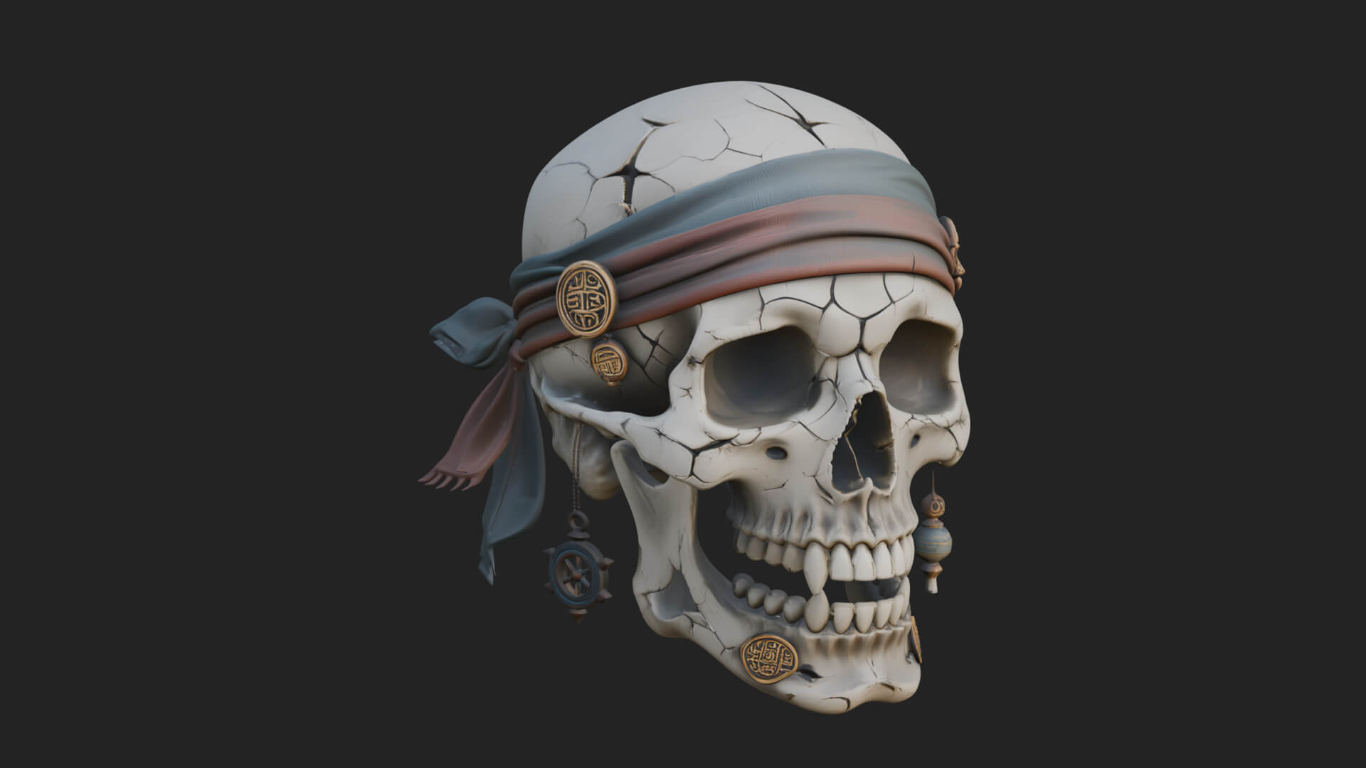 Pirate Skull with Bandana Statue Design 4 3D Print Model 3D Model