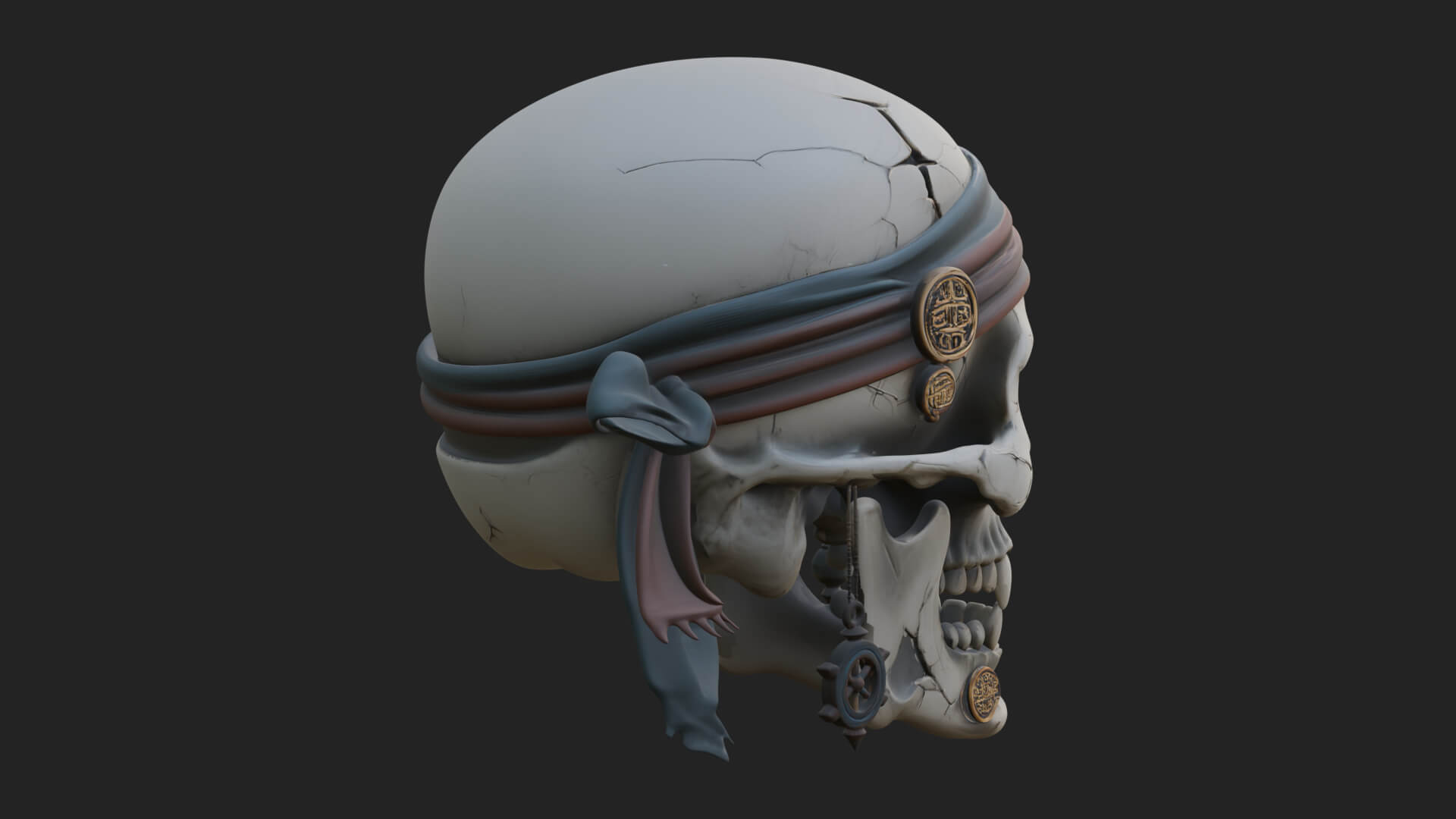 Pirate Skull with Bandana Statue Design 4 3D Print Model 3D Model