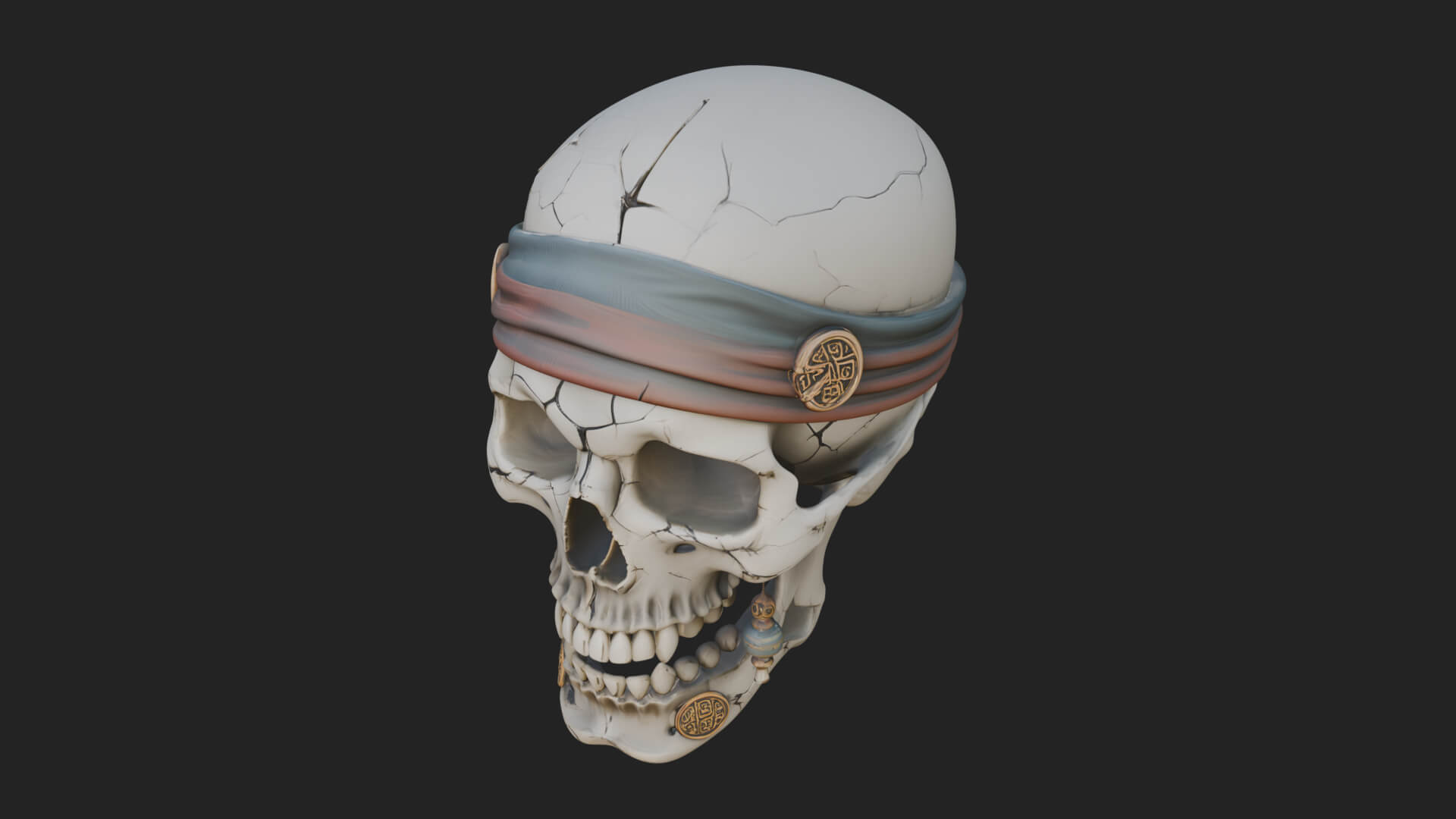 Pirate Skull with Bandana Statue Design 4 3D Print Model 3D Model