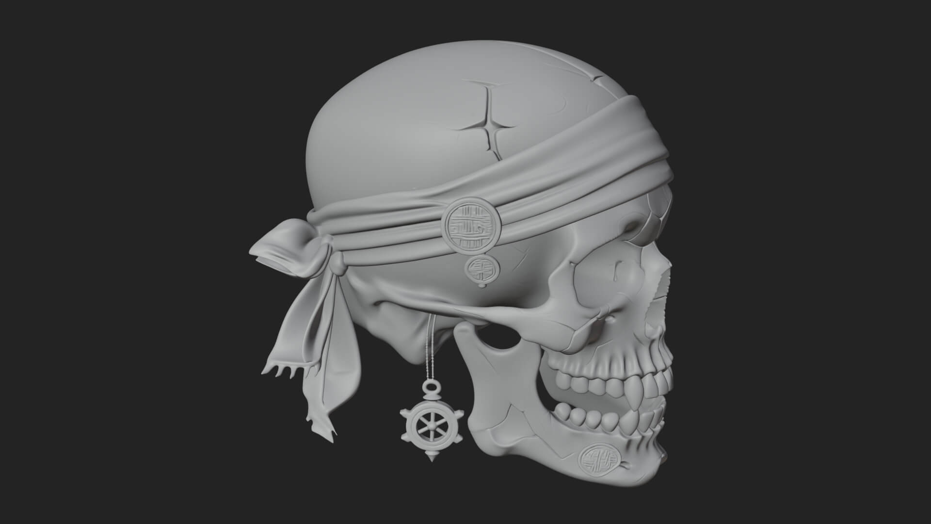 Pirate Skull with Bandana Statue Design 4 3D Print Model 3D Model